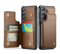 XIMAND for Samsung Galaxy S24 Wallet Case with RFID Blocking and 3 Credit Card Holder, Premium Durable Slim Leather Magnetic Clasp Kickstand Heavy Duty Shockproof Protective Cover.- Brown