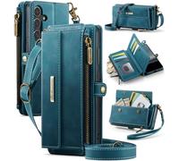 XIMAND for Samsung Galaxy S26 Wallet Case with 9 Card Slots RFID Blocking Magnetic Closure Zipper Cash Bills Pocket, PU Leather with Crossbody Wristlet Strap - Green