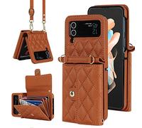 XIMAND for Samsung Galaxy Z Flip 4 Accordion Crossbody Wallet Case, 4 Card Slots, RFID Blocking, and Adjustable Strap - Stylish and Versatile Accessory for the Modern, Chic Woman (Brown)