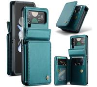 XIMAND for Samsung Galaxy Z Flip 4 Wallet Case with RFID Blocking and 4 Credit Card Holder, Premium Durable Leather Magnetic Clasp Kickstand Heavy Duty Shockproof Protective Cover.- Green