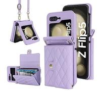 XIMAND for Samsung Galaxy Z Flip 5 Accordion Crossbody Wallet Case, 4 Card Slots, RFID Blocking, and Adjustable Strap - Stylish and Versatile Accessory for Woman (Purple)