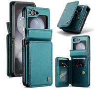 XIMAND for Samsung Galaxy Z Flip 6 Wallet Case with RFID Blocking and 4 Credit Card Holder, Premium Durable Leather Magnetic Clasp Kickstand Heavy Duty Shockproof Protective Cover.- Green