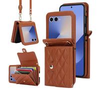 XIMAND for Samsung Galaxy Z Flip 7 Accordion Crossbody Wallet Case, 4 Card Slots, RFID Blocking, and Adjustable Strap - Stylish and Versatile Accessory.(Brown)