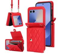 XIMAND for Samsung Galaxy Z Flip 7 Accordion Crossbody Wallet Case, 4 Card Slots, RFID Blocking, and Adjustable Strap - Stylish and Versatile Accessory.(Red)