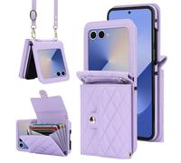 XIMAND for Samsung Galaxy Z Flip 7 Accordion Crossbody Wallet Case, 4 Card Slots, RFID Blocking, and Adjustable Strap - Stylish and Versatile Accessory.(Purple)