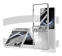 XIMAND for Samsung Galaxy Z Flip 7 Case with Hinge Protection Mechanical Legend Pattern, Sleek Design, Holographic Electroplated Texture, Plating Folding Completely 370 Full Protection.(Silver)