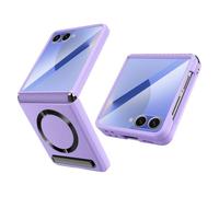 XIMAND for Samsung Galaxy Z Flip 8 Case with Spring-Loaded Retractable Hinge Protection & Built-in Front Screen Protector & KickStand, Magnetic Compatible with Magsafe.(Purple)