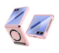 XIMAND for Samsung Galaxy Z Flip 8 Case with Spring-Loaded Retractable Hinge Protection & Built-in Front Screen Protector & KickStand, Magnetic Compatible with Magsafe.(Pink)