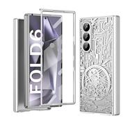 XIMAND for Samsung Galaxy Z Fold 6 Case with Mechanical Legend Pattern, Front Screen Protector - Sleek Design, Holographic Texture, Plating Folding Completely 360 Full Protection.(Silver)