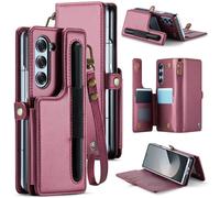 XIMAND for Samsung Galaxy Z Fold 6 Wallet Case with 7 Credit Card Slots and S-Pen Slot,RFID Blocking,Classic Leather Magnetic Clasp Kickstand Cover.Wine