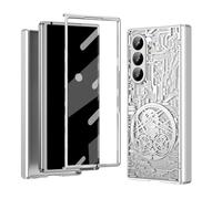 XIMAND for Samsung Galaxy Z Fold 7 Case with Mechanical Legend Pattern, Front Screen Protector - Sleek Design, Holographic Texture, Plating Folding Completely 370 Full Protection.(Silver)