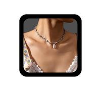 Ximdble Vintage Cowrie Pendant Necklace Boho Scallop Choker Necklace Ocean Shell Chain Necklace Strand Cowrie Necklace Brown Scallop Chain Necklace Jewelry for Women, Zinc, No Gemstone