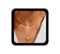 Ximdble Vintage Layered Heart Love Necklace Heart Pendant Necklace Punk Paperclip Chain Necklace Love Heart Necklace Gold Chunky Chain Necklace Layering Chain Neckalce Jewelry for Women, Zinc, No