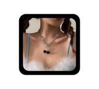 Ximdble Vintage Onyx Strawberry Necklace Crystal Onyx Strawberry Pendant Necklace Black Fruit Choker Necklace Silver Paperclip Chain Necklace Oval Chain Choker Neckalce Jewelry for Women, Zinc, No