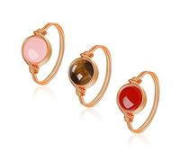 XIMEO Healing Crystal Rings - Carnelian Crystal Ring Tiger Eye Rose Quartz Ring Wire Wrap Crystal Rings Statement Stacking Band Ring Jewelry for Women Men, Crystal, crystal,