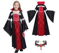 XIMEY Halloween Costume Children, Vampire Costume Girls, Halloween Dress Girls, Dracula Costume Children, M/L for 7-12 Years, Carnival, Masquerade, Children's Stage Piece (C, L)