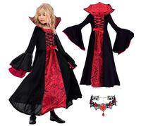 XIMEY Halloween Costume Children's Vampire, Halloween Costume Children Girls, Dracula Costume for Children 7-12 Years, Carnival, Cosplay, Masquerade (D, M)