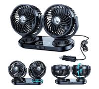 Ximil Auto Oscillating Car Fan 12V 24V Universal Cigarette Lighter Plug, Dual Head Cooling Fans with 2 USB Charging Ports, 360° Rotatable Powerful Car Fans for SUV, RV, Campervan, Lorry, Vehicles
