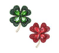 Ximimark 2 Pcs Rhinestone Green and Red Clover Leaf Brooch Pin for Women Unisex