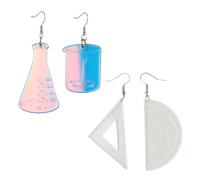 Ximimark 2pcs laser symphony asymmetric measuring cup design earrings retro style acrylic funny female gift+transparent triangle protractor design asymmetric earrings cute college style acrylic