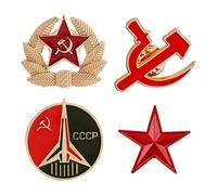 Ximimark 4 PCS Red Star Hammer Sickle Enamel Pin Retro USSR Symbol Brooch Soviet Union Marxism Logo Jewelry, Metal, no gemstone