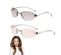 Ximinwzm 2 Pcs Y2K Sunglasses, Rimless Wrap Around Sunglasses, Rimless Tinted Lenses Sunglassess, Retro Trendy Womens Rave Glasses for Women Men