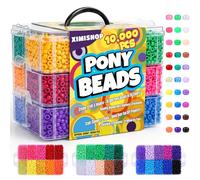 XIMISHOP 10000PCS Pony Beads Kit，30 Colors 6x9mm Colorful Hair Beads Rainbow Plastic Pony Bead for Hair Braids Craft Beads Kit Friendship Bracelet Making