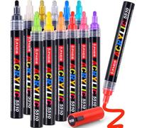 XIMISHOP 12 Colors 4mm Water Based Acrylic Pens，Multicolors Waterproof Fabric Permanent Paint Markers for Clothing Rock Painting Wood Glass Ceramic Stone Fabric Eggs Handicrafts