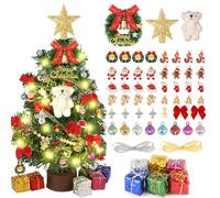 XIMISHOP 12 Inch Artificial Tabletop Christmas Tree，30CM Small Tabletop Christmas Tree with LED Lights & Ornaments for Christmas Holiday Party Home Decor