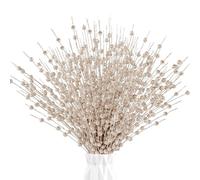 XIMISHOP 12 Pack Artificial Glitter Berry Stem Ornaments,17 inches Champagne Fake Christmas Glitter Shimmering Bead Twigs Sticks Picks for Christmas Tree Xmas Wreath Vase Filler Home Decor(Champagne)