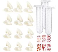 XIMISHOP 12 Pairs Halloween Vampire Teeth Fangs , 4 Sizes Halloween Vampire Fake Fangs Teeth with Adhesive for Kids Adult Halloween Fake Fangs Cosplay Party Props