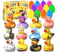 XIMISHOP 12 PCS Filled Easter Eggs with Rubber Bath Ducks，Cute Yellow Easter Bath Ducks Easter Rabbit Duckies for Colorful Egg Hunt Basket Fillers Kids Bath Tub Toys