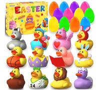 XIMISHOP 12 PCS Filled Easter Eggs with Rubber Bath Ducks，Novelty Cute Yellow Easter Rabbit Bunny Bath Ducks for Kids Party Favors Basket Fillers Classroom Prizes