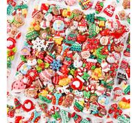 XIMISHOP 120PCS Christmas Resin Flat back Charms，60 Styles Assorted Cute Christmas Miniature Resin Charms Embellishments for Xmas Flat Back Slime Charm Accessories DIY Crafts