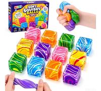 XIMISHOP 12PCS 3CM Squishy Stress Balls Cubes，Colorful Mini Stress Relief Balls Cube Soft Fidget Sensory Squeeze Cubes for Adults Kids Anxiety Relief Hand Exercise Relax Tension