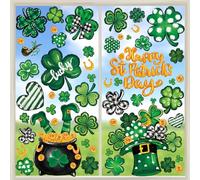 XIMISHOP 141Pcs St. Patrick's Day Window Stickers,6 Sheets Double Sided St. Patrick's Window Clings Green Clover Gold Coin Clings for St Pats Day Decor Glass Door Decals