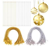 XIMISHOP 200PCS Christmas Ornament Hangers String, Gold Silver Christmas Ornament Ropes Snap Lock String for Xmas Hanging Ornament Holiday Party Hanging Decorations