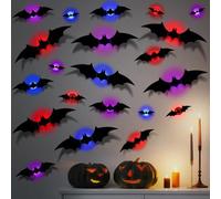 XIMISHOP 24 Pack Halloween 3D Bat Decorations, Black Realistic LED Luminous Bat Wall Sticker for Halloween Party Indoor Outdoor Decoration