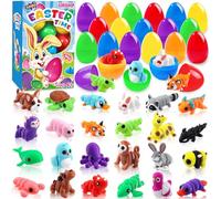 XIMISHOP 24Pcs Filled Easter Eggs with 3D Printed Mini Animals，Cute Movable Joint Easter 3D Printed Animals Articulated 3D Animals Fidget for Easter Basket Fillers Egg Hunt Games Kids Party Favors
