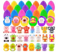 XIMISHOP 24PCS Filled Easter Eggs with Animal Squeeze Toys，Colorful Slow Rising Easter Squeeze Toys for Kids Party Favours Classroom Prizes Basket Filler