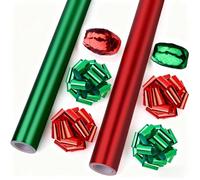 XIMISHOP 2Packs Christmas Matte Gift Wrapping Paper，43CM*10M Luxury Solid Color Metallic Foil Gift Wrap Roll for Birthday Wedding Christmas Festival Gift Decorations （Red & Green）