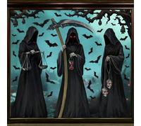 XIMISHOP 3 Sheets Halloween Window Stickers, Extra Large Double-Sided Horror Halloween Death God Clings Bats Silhouette Window Stickers for Home Party Office School Window Decoration