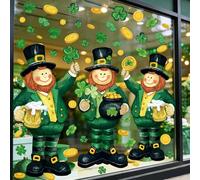 XIMISHOP 3 Sheets St. Patrick's Day Window Stickers，13 * 35 Inch Extra Large Reusable Shamrock Double-Sided Irish Style Leprechaun Static Cling Stickers for St Patrick's Day Glass Window Decoration