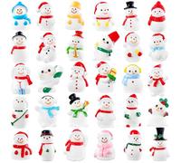 XIMISHOP 30PCS Mini Resin Snowman，30 Styles Cute Small Tiny Snowman Figurines Miniature Christmas Resin Snowmen Statues Ornaments for Xmas Doll House Micro Landscape Crafts Xmas Home Desktop Decors