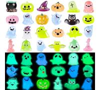 XIMISHOP 32PCS Mini Halloween Resin Luminous Ornaments，32 Styles Little Tiny Halloween Resin Pumpkins Ghost Miniature Small Halloween Plastic Figures Glow in The Dark for DIY Landscape Desk Decor