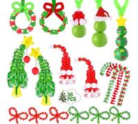 XIMISHOP 36 Sets Christmas Craft Beads for Kids Adults，Christmas Beaded Ornament Kit Xmas Craft Wreath Kit Tri-Shaped DIY Beads for Xmas Tree Hanging Decoration Holiday Party Supplies