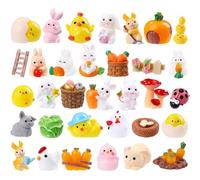 XIMISHOP 42PCS Mini Easter Resin Bunny Kit,Cute Tiny Easter Resin Rabbits Chicks Ornaments Little Small Miniature Animals Figurines for Micro Landscape Dollhouse Fairy Garden