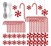XIMISHOP 48PCS Christmas Candy Cane Hanging Ornaments Candy Lollipop Christmas Tree Decorations Plastic Twisted Crutch Ornaments for Xmas Crafts Indoor Outdoor Decor (Red and White)