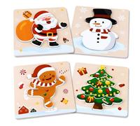 XIMISHOP 4Packs Christmas Wooden Puzzle for Kids,Cute Christmas Wooden Animals Puzzles Funny Christmas Puzzles for Children Kids Montessori Preschool Educational