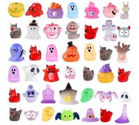 XIMISHOP 50PCS Mini Halloween Resin Luminous Ornaments，50 Styles Little Tiny Halloween Resin Ducks Pumpkins Miniature Small Halloween Plastic Figures Glow in The Dark for DIY Landscape Desk Decor